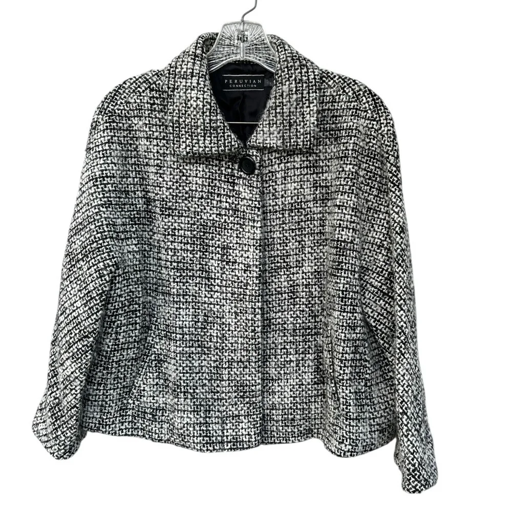 Peruvian Connection Wool/Alpaca Tweed Black & White Blazer Jacket - Size 10